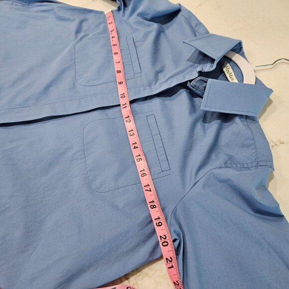 MaxMara Midi Shirt Dress Sz 10 Blue Cotton Side Pockets Swing Long Sleeve - Picture 13 of 13